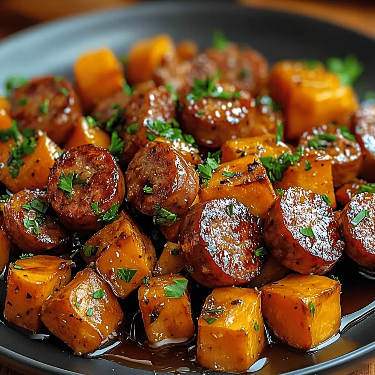 Sausage and Sweet Potatoes with Honey Garlic Sauce