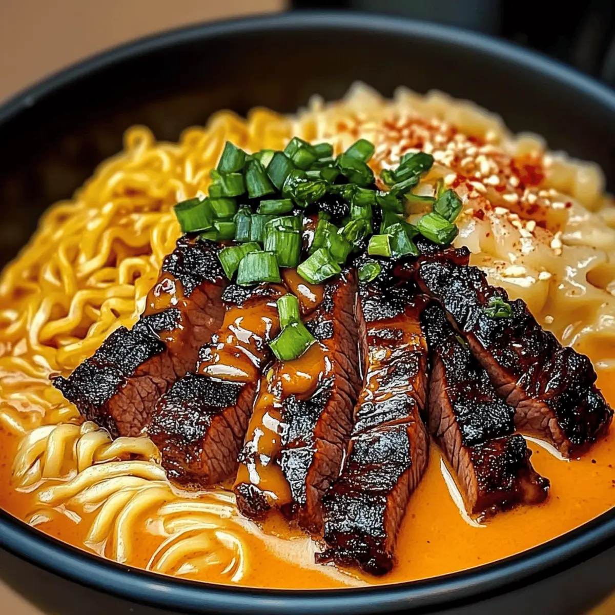 Spicy Korean Ramen with Grilled Beef & Creamy Sauce