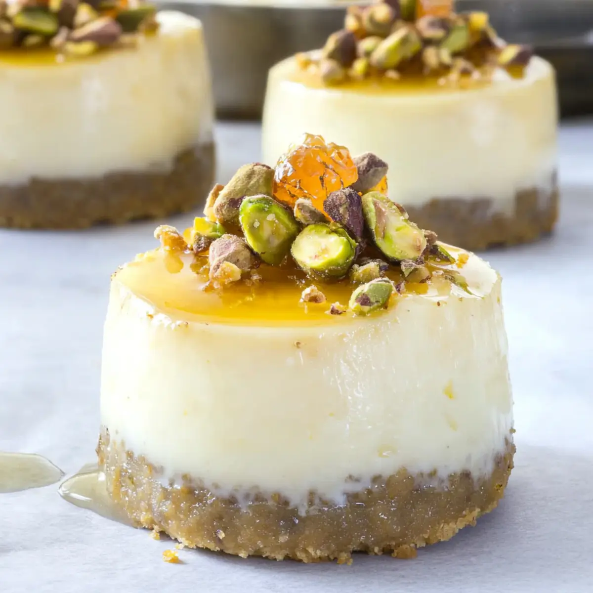 Goat Cheese, Honey & Pistachio Mini Cheesecakes with Meyer Lemon Cream
