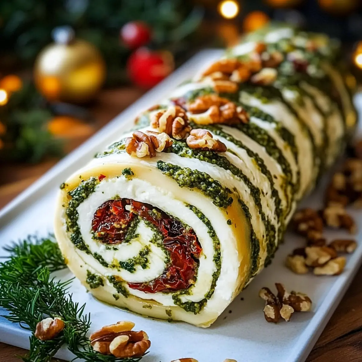 Cheese Log with Pesto and Sun Dried Tomatoes