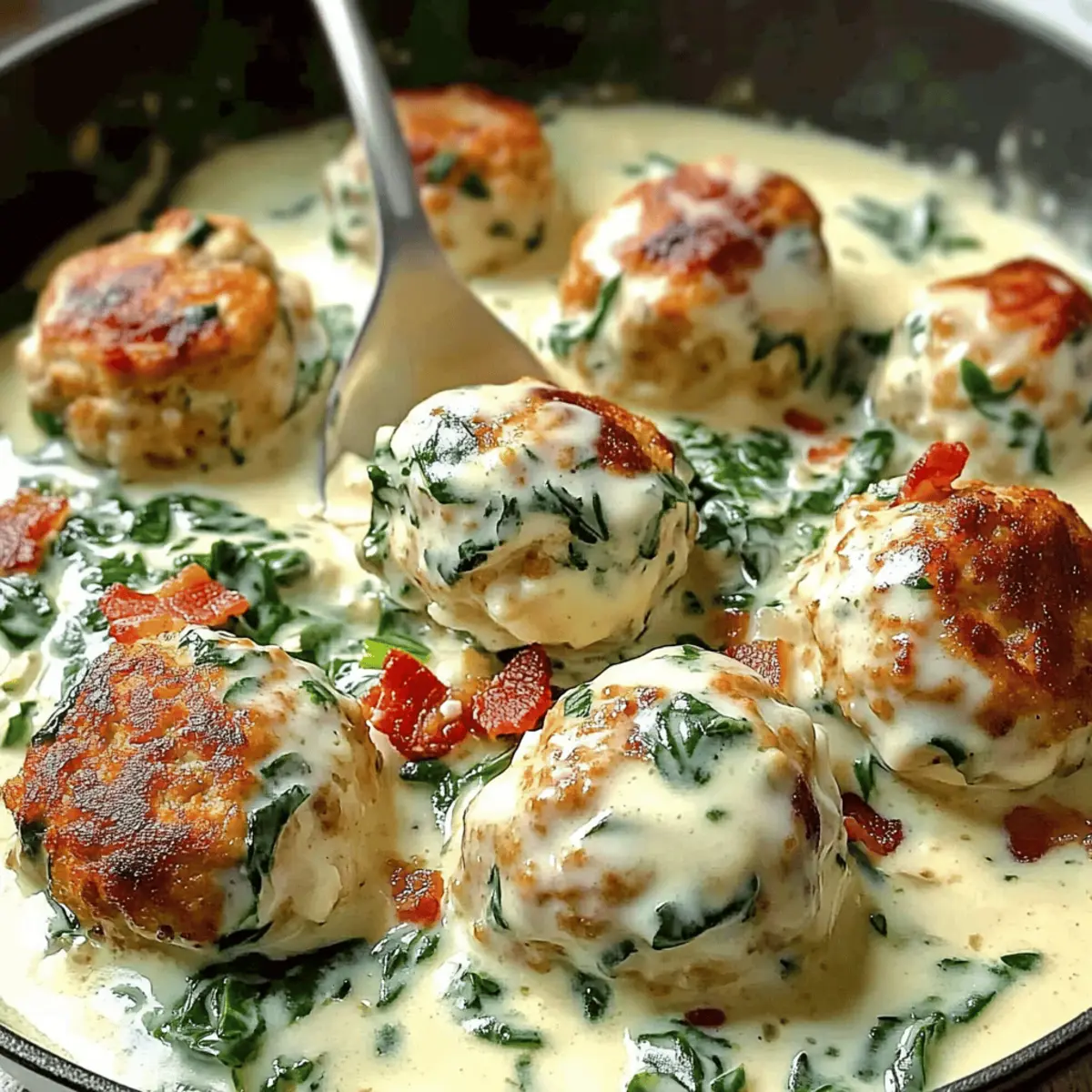 Chicken Ricotta Meatballs In Spinach Alfredo Sauce