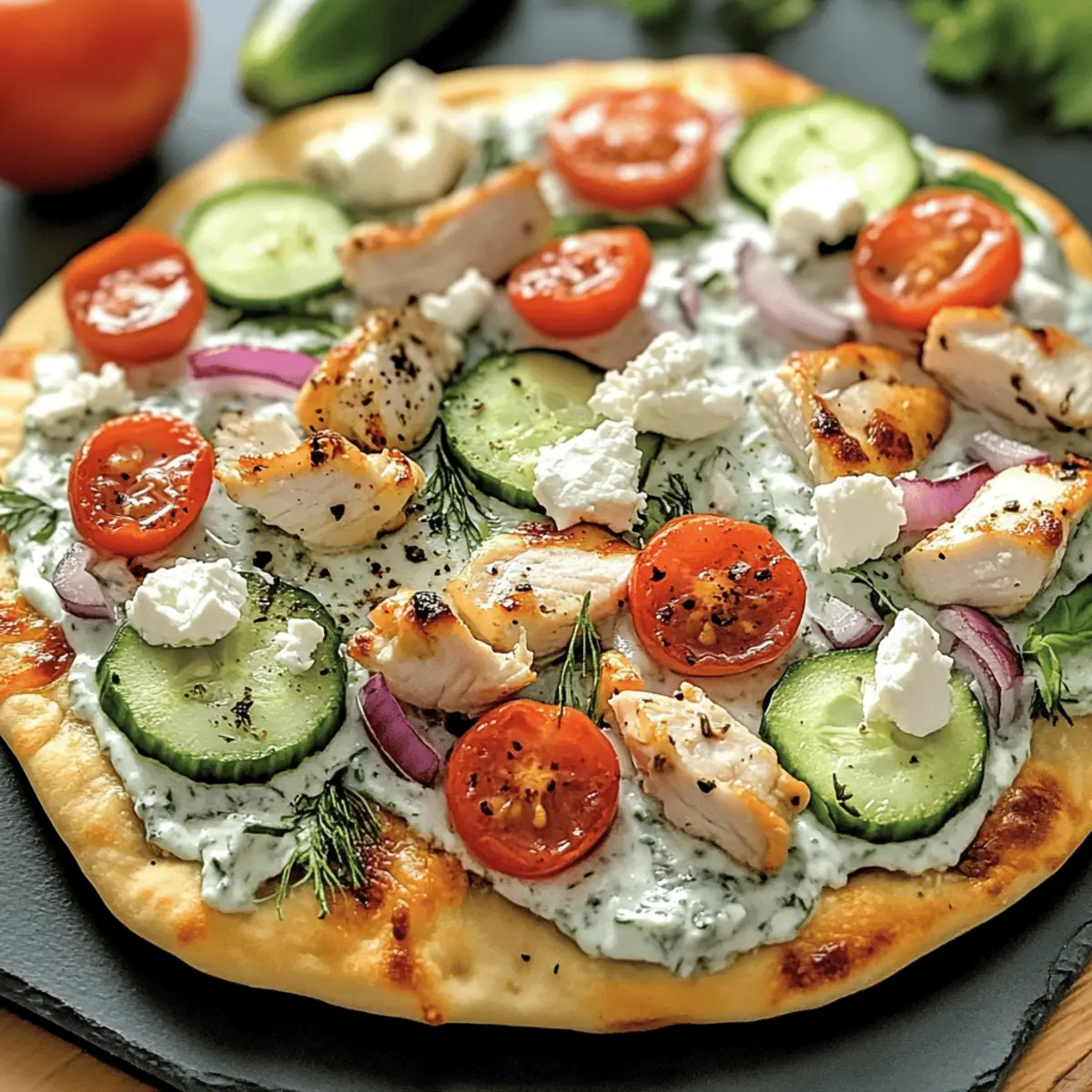 Tzatziki Chicken & Veggie Naan Pizza