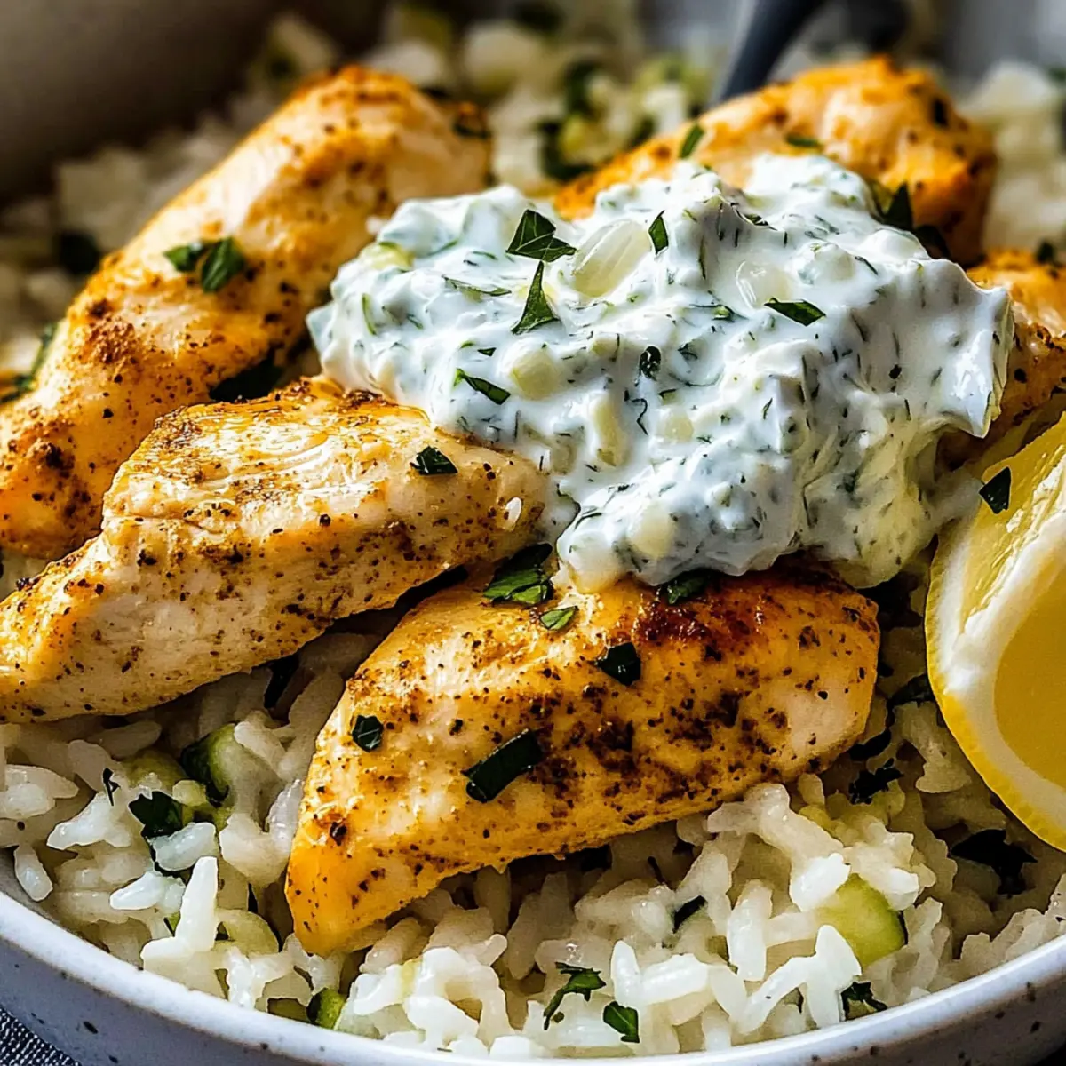 Dump-and-Bake Chicken Tzatziki Rice