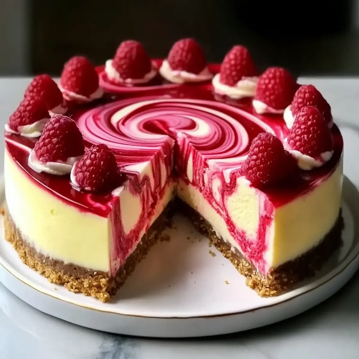 White Chocolate Raspberry Swirl Cheesecake
