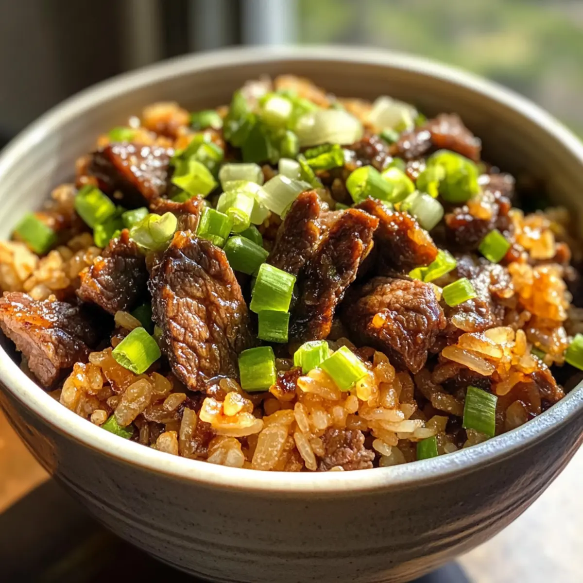 Savory Onion Beef Fried Rice