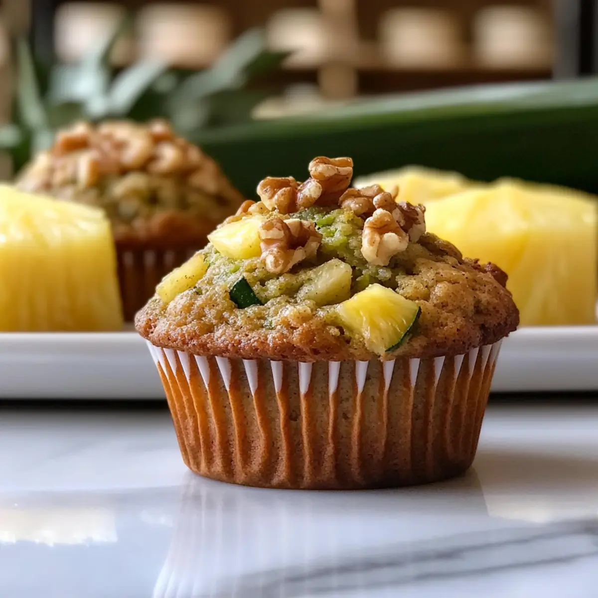 Zucchini Muffins with Pineapple and Crunchy Walnuts