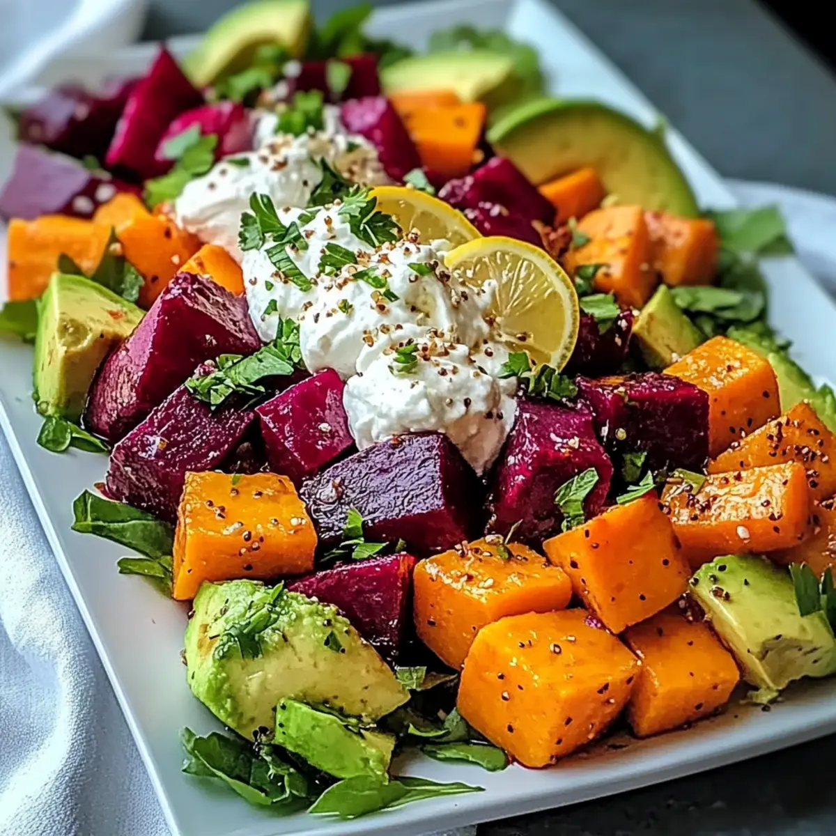 Roasted Beet, Sweet Potato & Avocado Salad