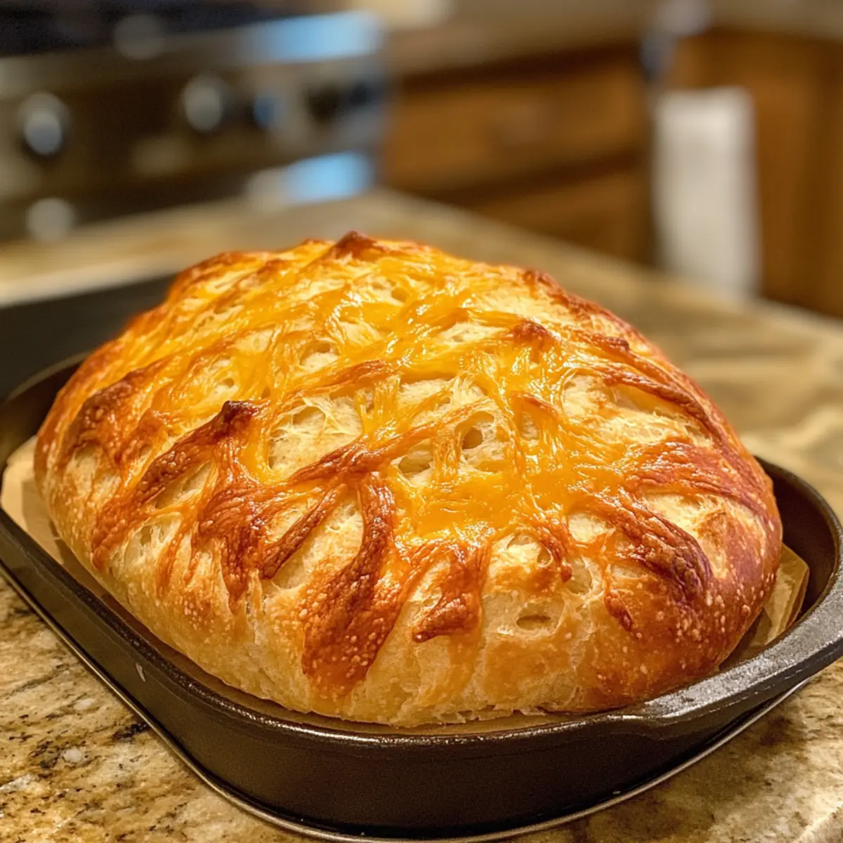 No Knead Cheddar Bread in the Dutch Oven