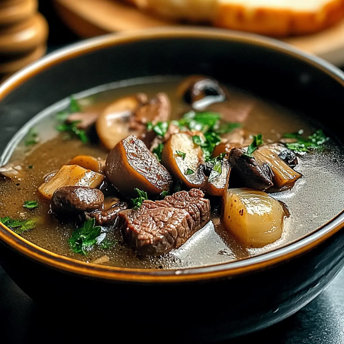 Steak and Ale Soup with Mushrooms