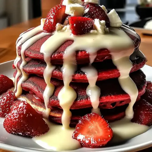 Red Velvet Pancakes with Cream Cheese Glaze