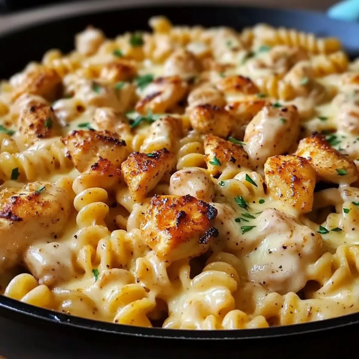 Cheesy Cajun Garlic Chicken Rotini Skillet