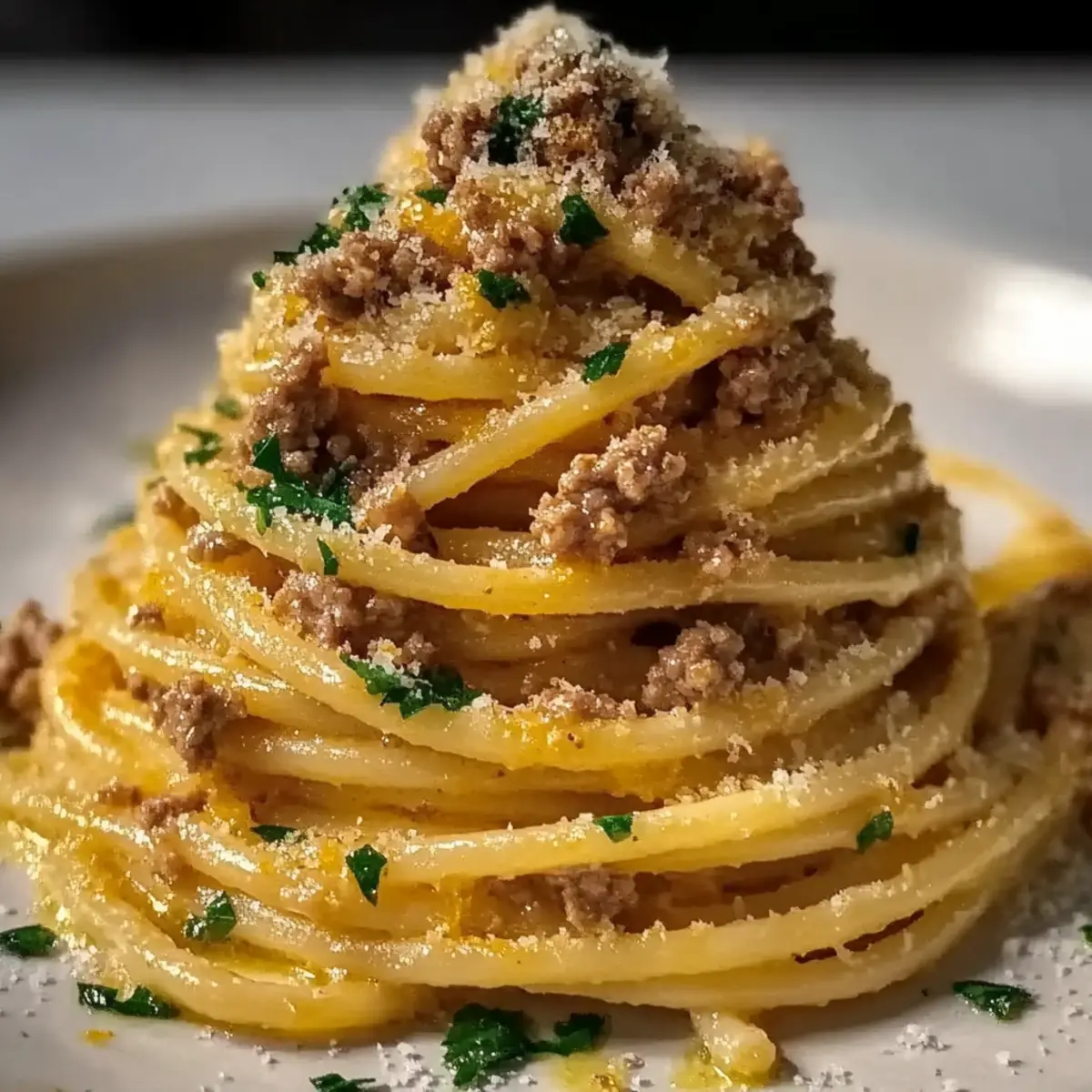 Creamy Parmesan Beef Linguine in Garlic Butter Sauce