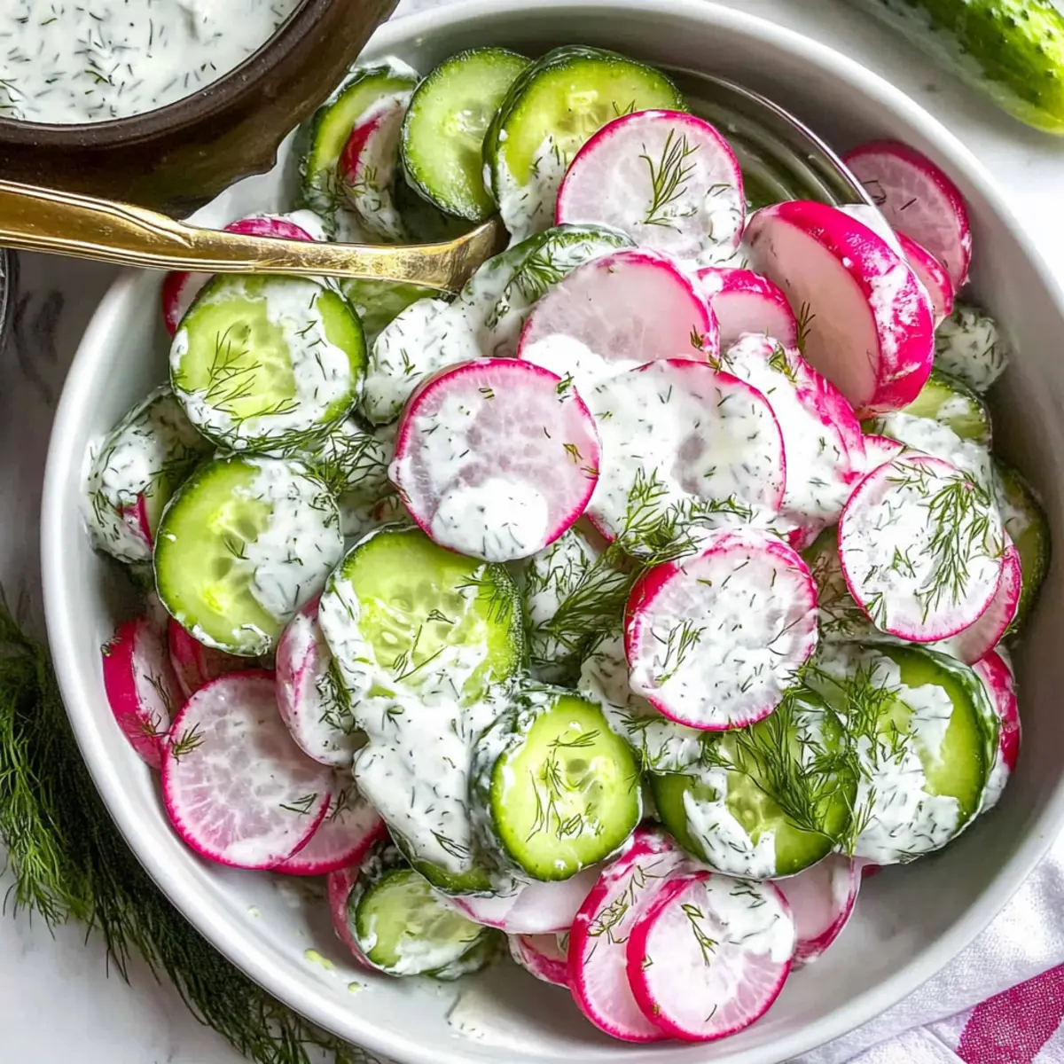 Cucumber Radish Salad w/ Yogurt Dill Dressing