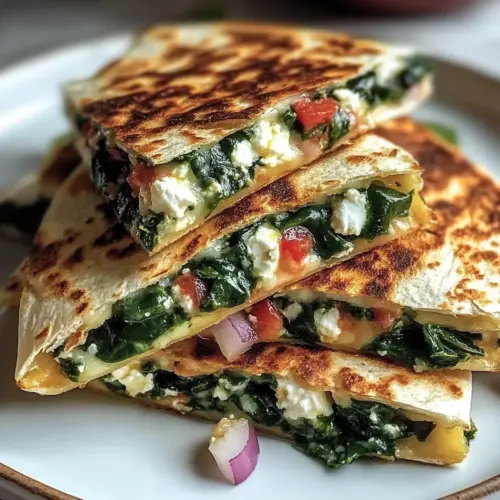 Mediterranean Quesadillas with Spinach, Feta, Mozzarella, and Red Onion