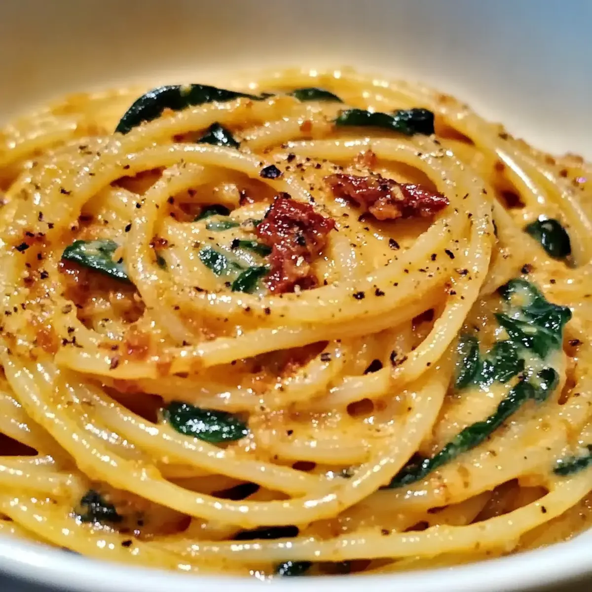 Spaghetti & Spinach with Sun-Dried Tomato Cream Sauce