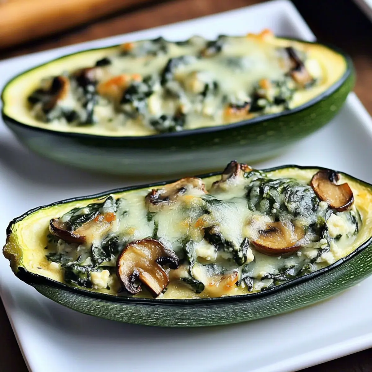 Zucchini Boats Stuffed with Spinach Mushroom Ricotta