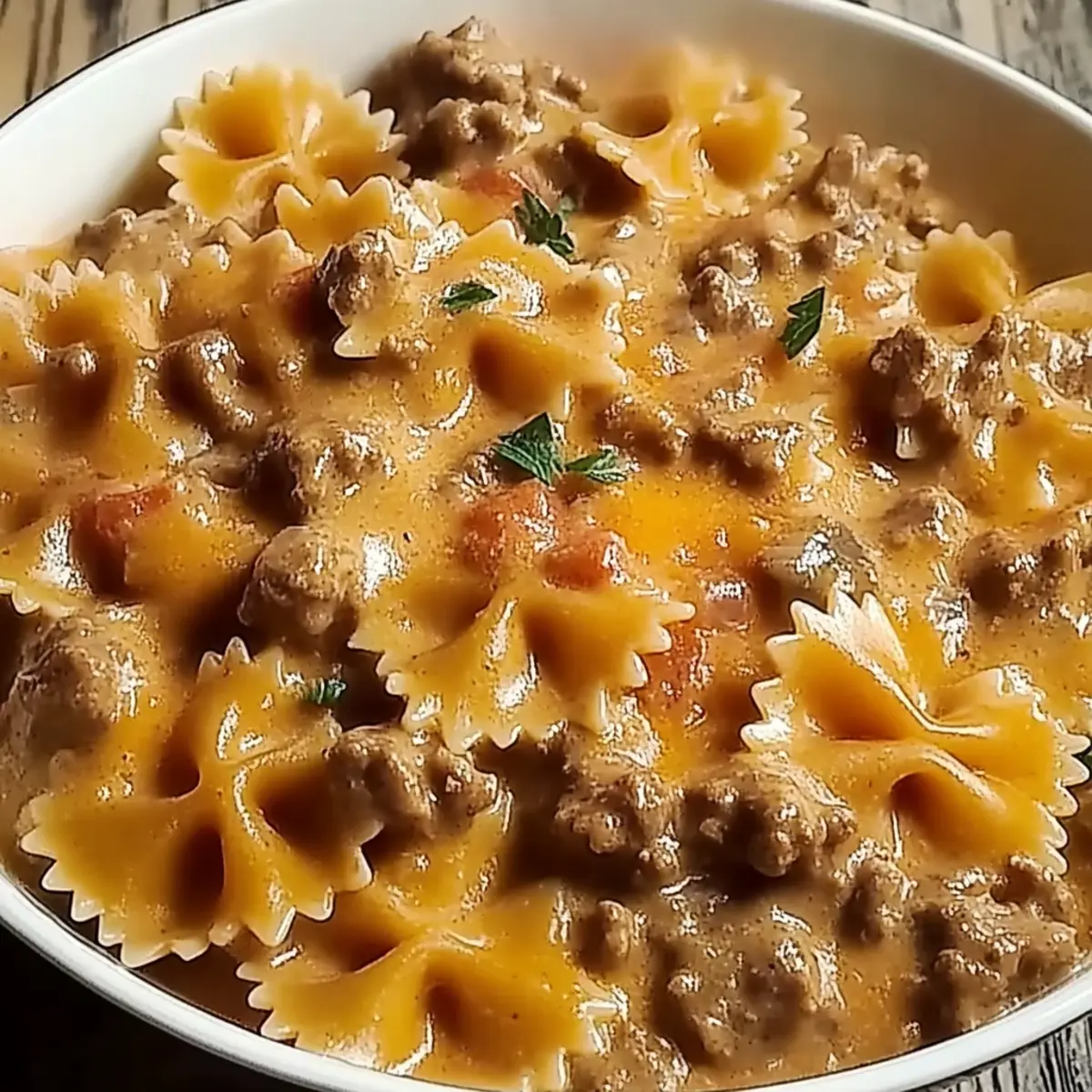 Bowtie Pasta with Creamy Velveeta Beef Sauce
