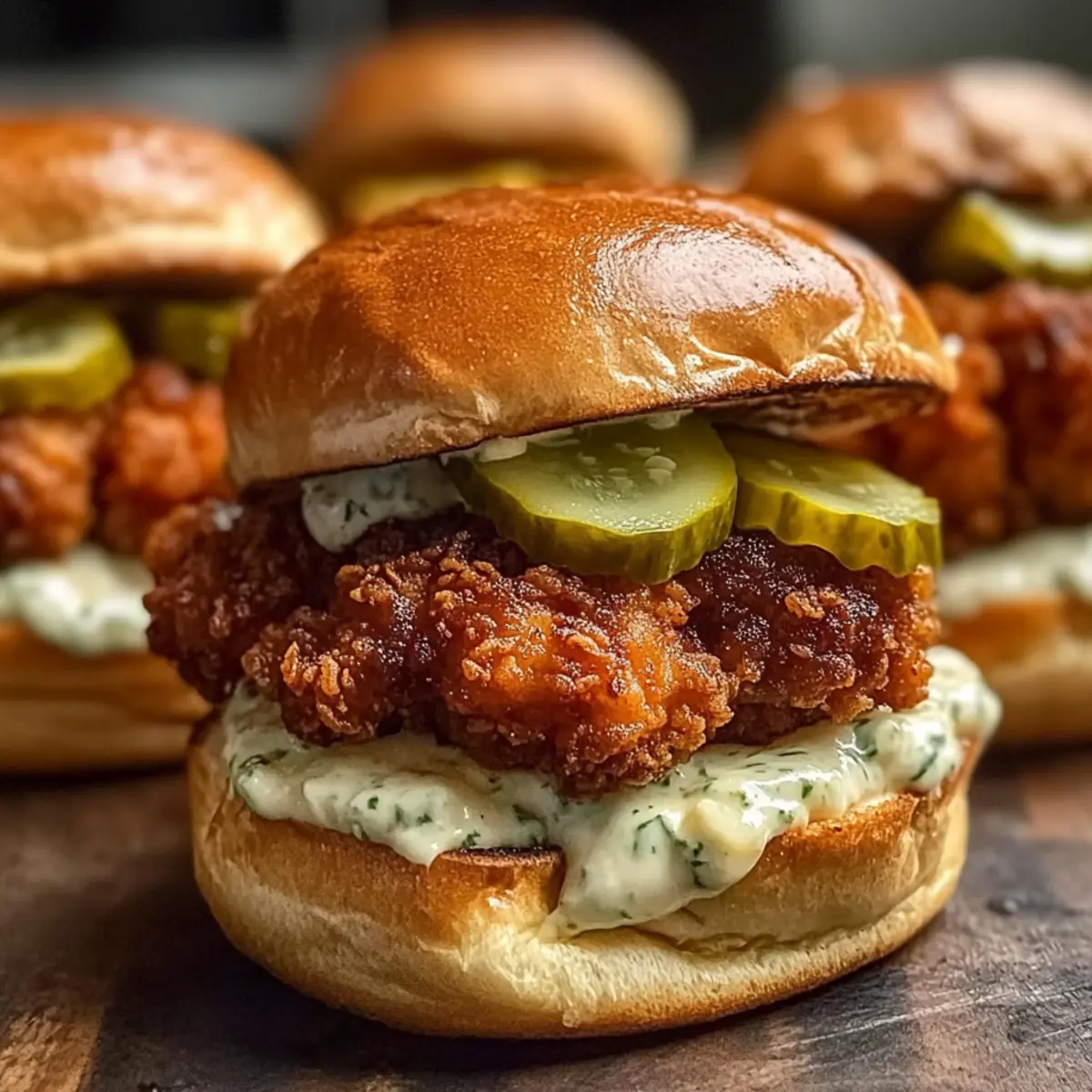 Hot Chicken Sliders with Dill Pickle Aioli