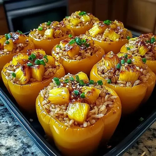 Teriyaki Pineapple Chicken and Rice Stuffed Peppers
