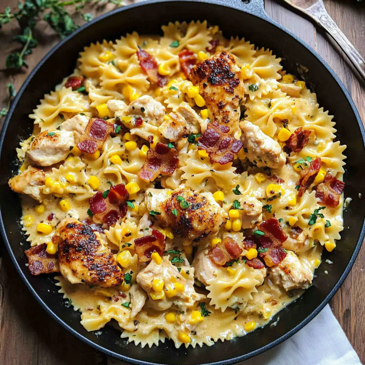 Creamy Chicken and Corn Pasta with Bacon