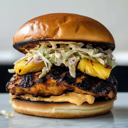 Jerk Chicken Sandwich with Grilled Pineapple and Coleslaw