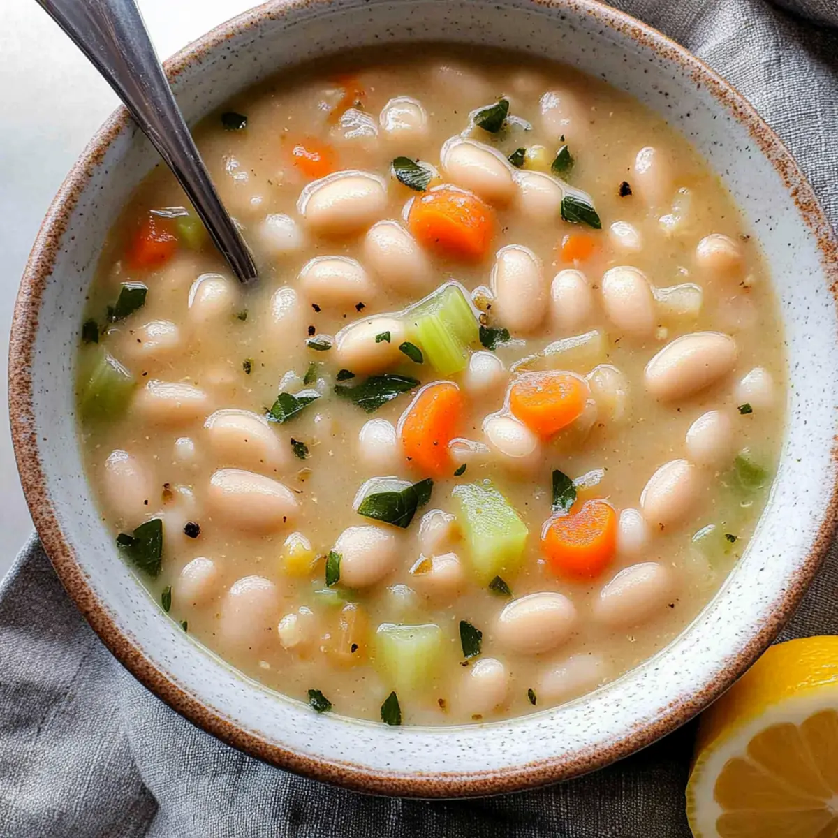 Greek White Bean Soup With Garlic & Lemon