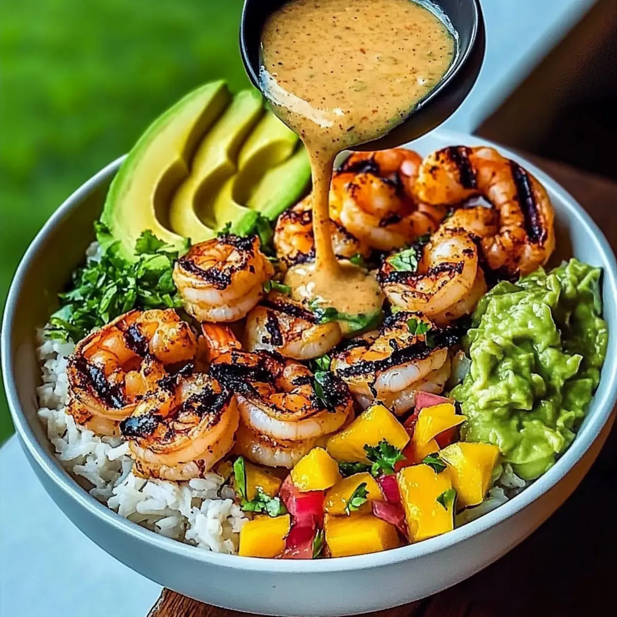 Shrimp and Avocado Bowls with Mango Salsa & Lime-Chili Sauce