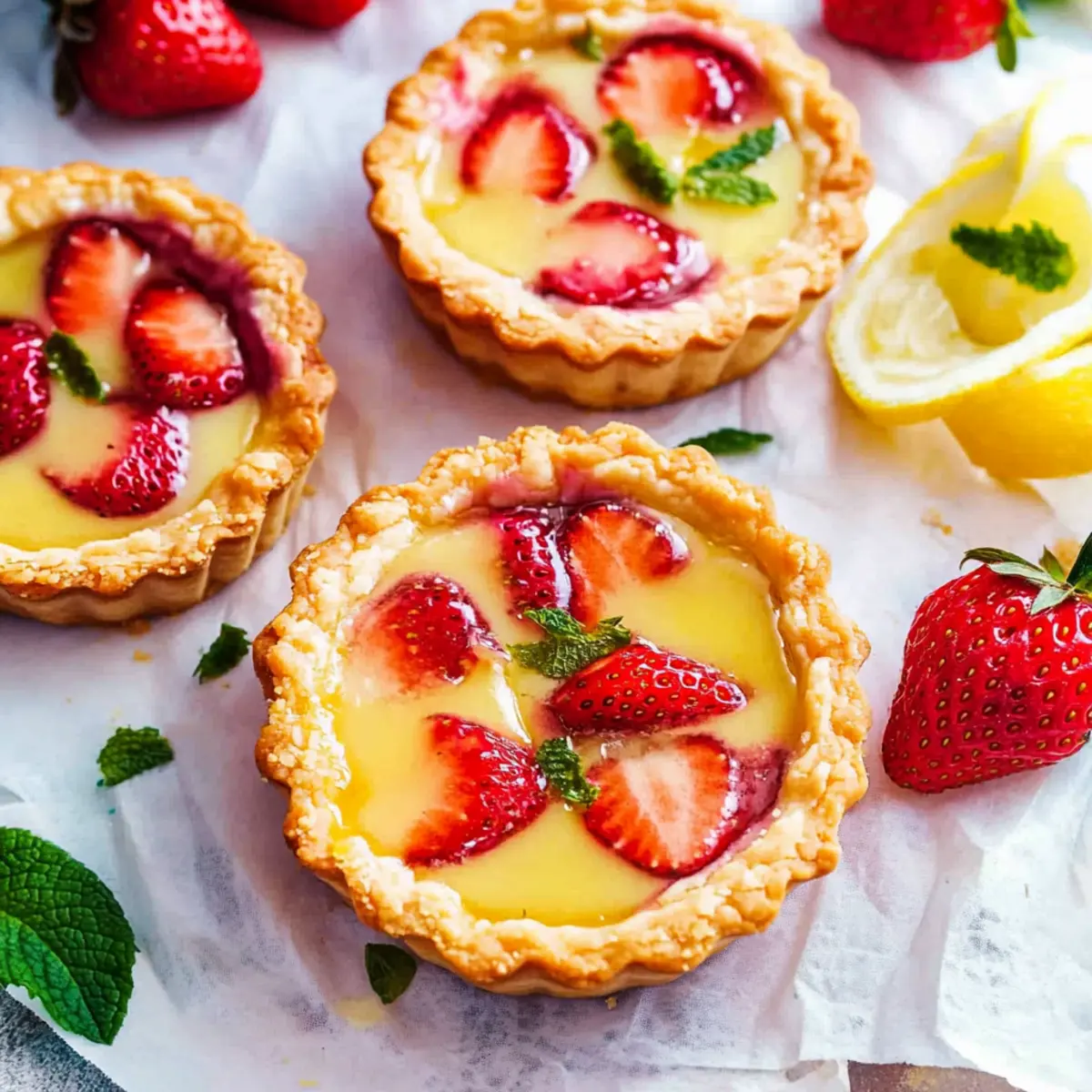 Strawberry Honey Custard Tarts with Lemon Cur