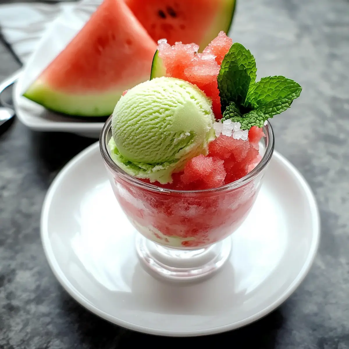 Fresh Mint Ice Cream with Salted Watermelon Granita