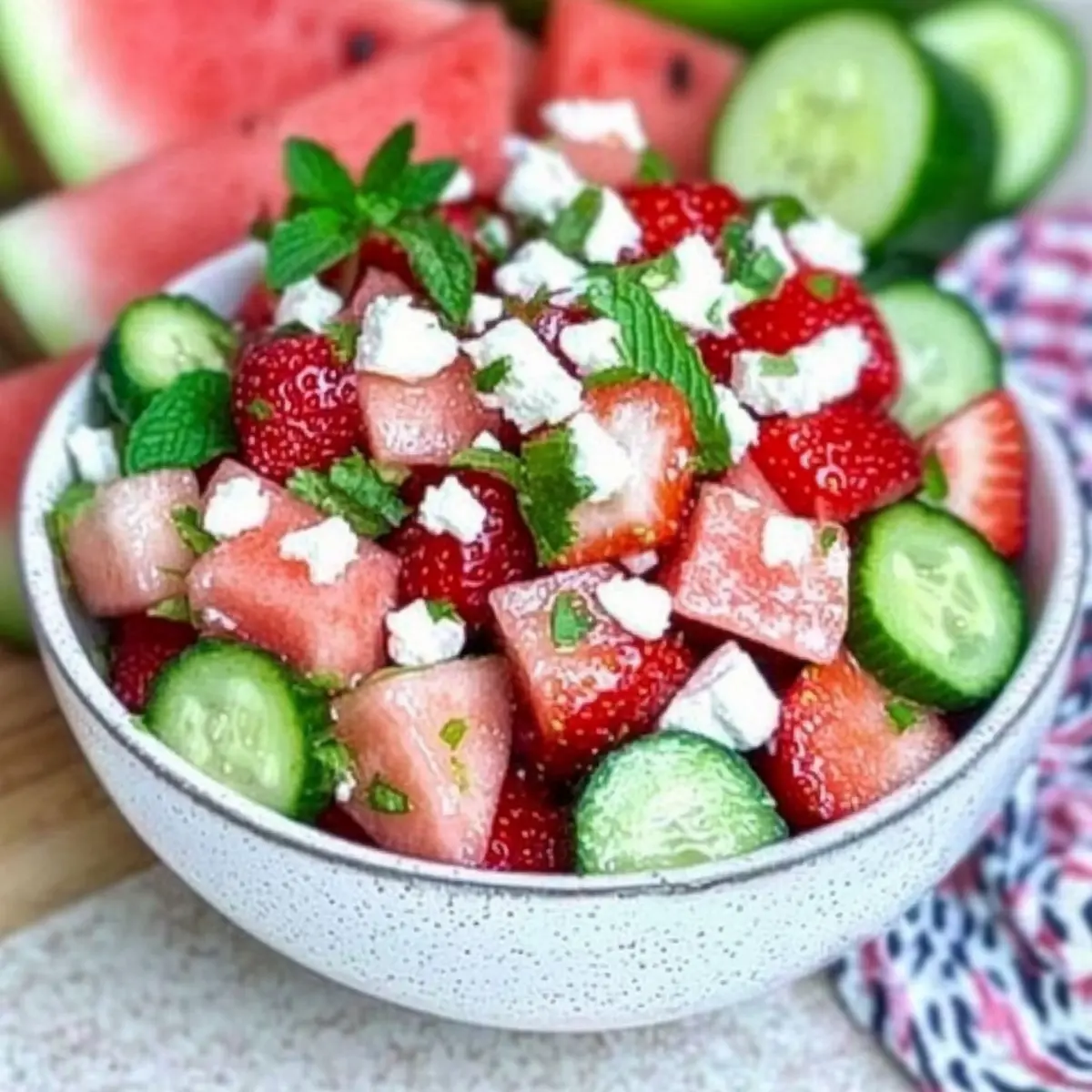 Cucumber Watermelon Strawberry Salad